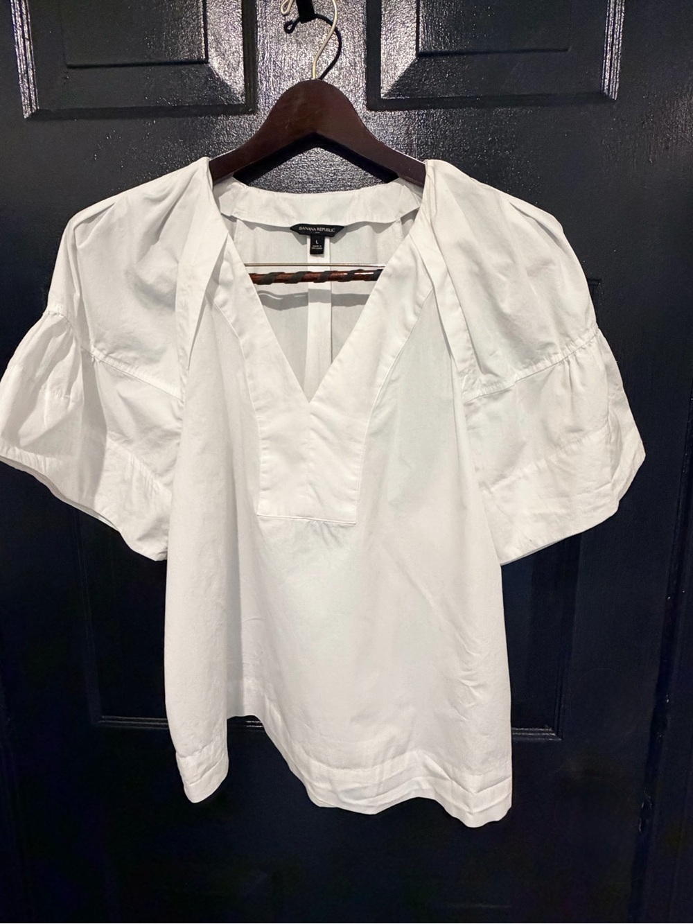 Banana Republic White V-Neck Puff Sleeve Blouse